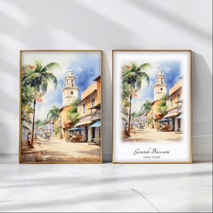Grand-Bassam Aquarell Poster Reise Kunstdruck Elfenbeinküste Landschaft Kunst Dekor Inspirational Wand Kunst Reise Geschenk