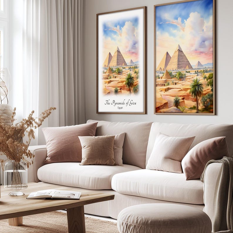 Pyramids of Giza Watercolor Poster Travel Art Print Egypt Landscape Art ...