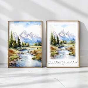 Grand Teton National Park Aquarell Poster Reise Kunstdruck USA Landschaft Kunst Dekor Inspirierende Wand Kunst Reise Geschenk