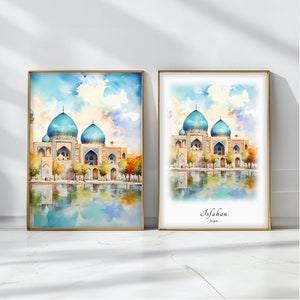 Isfahan Watercolor Poster Travel Art Print Iran Landscape Art Decor Inspirational Wall Art Travel Gift