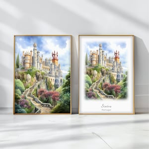 Sintra Watercolor Poster Travel Art Print Portugal Landscape Art Decor Inspirational Wall Art Travel Gift