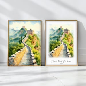 Great Wall of China Watercolor Poster Travel Art Print China Landscape Art Decor Inspirational Wall Art Travel Gift