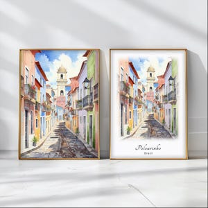 Pelourinho Watercolor Poster Travel Art Print Brazil Landscape Art Decor Inspirational Wall Art Travel Gift