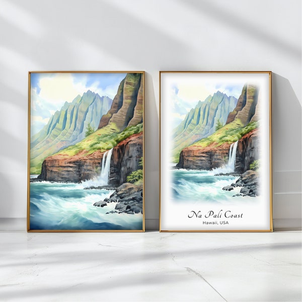 Na Pali Coast Aquarell Reiseposter Kunstdruck Hawaii, USA Malerische Landschaft Urban Dekor Inspirierendes Wandbehang Reisegeschenk