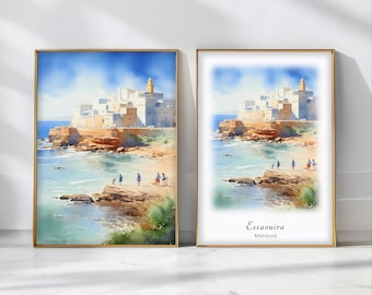 Essaouira Watercolor Poster Travel Art Print Morocco Landscape Art Decor Inspirational Wall Art Travel Gift