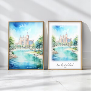 Saadiyat Island Watercolor Poster Travel Art Print UAE Landscape Art Decor Inspirational Wall Art Travel Gift
