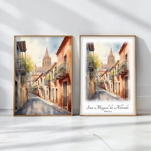 Pôster de aquarela de San Miguel de Allende, impressão de arte de viagem, decoração de paisagem do México, arte de parede inspiradora, presente de viagem
