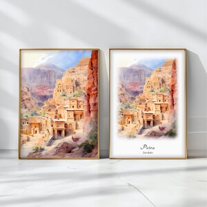 Petra Watercolor Poster Travel Art Print Jordan  Landscape Art Decor Inspirational Wall Art Travel Gift