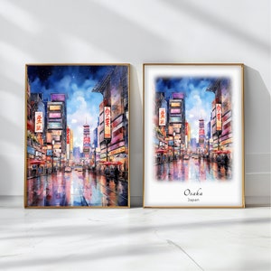Osaka Watercolor Poster Travel Art Print Japan Landscape Art Decor Inspirational Wall Art Travel Gift