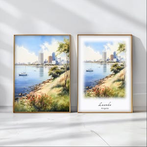 Póster de acuarela de Luanda, impresión artística de viaje, arte de paisaje de Angola, decoración de pared inspiradora, regalo de viaje