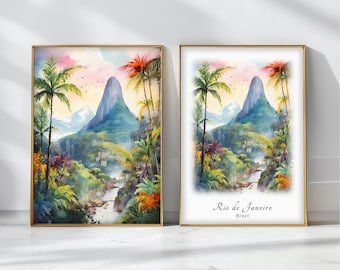 Rio de Janeiro Watercolor Poster Travel Art Print Brazil Landscape Art Decor Inspirational Wall Art Travel Gift