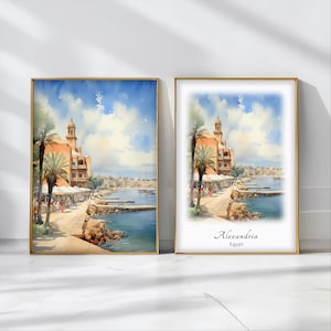Alexandria Watercolor Poster Travel Art Print Egypt Landscape Art Decor Inspirational Wall Art Travel Gift