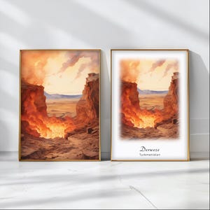 Darvaza Watercolor Poster Travel Art Print Turkmenistan Landscape Art Decor Inspirational Wall Art Travel Gift