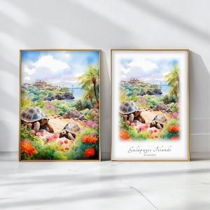 Galapagos Islands Watercolor Poster Travel Art Print Ecuador Landscape Art Decor Inspirational Wall Art Travel Gift