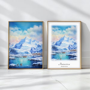 Antarctica Watercolor Poster Travel Art Print Antarctica Landscape Art Decor Inspirational Wall Art Travel Gift