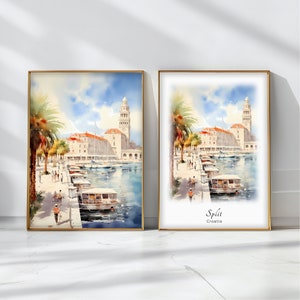 Split Watercolor Poster Travel Art Print Croatia Landscape Art Decor Inspirational Wall Art Travel Gift