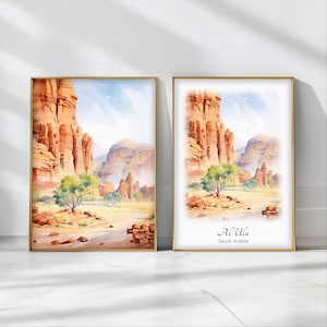 Al Ula 水彩画ポスター 旅行アートプリント サウジアラビア 風景画 装飾 インスピレーションを与える壁アート 旅行ギフト