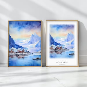 Antarctica Watercolor Poster Travel Art Print Antarctica Landscape Art Decor Inspirational Wall Art Travel Gift