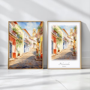 Pelourinho Watercolor Poster Travel Art Print Brazil Landscape Art Decor Inspirational Wall Art Travel Gift