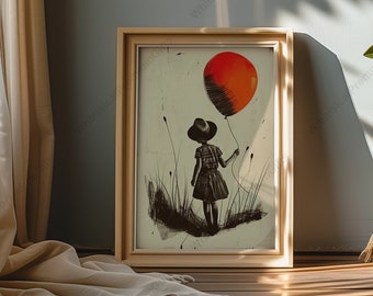 Little Girl Holding a Balloon Painting, Perfect for Nursery Decor, Unique Birthday Gift, Girl Holding a Bolloon Poster, Delightful Gift