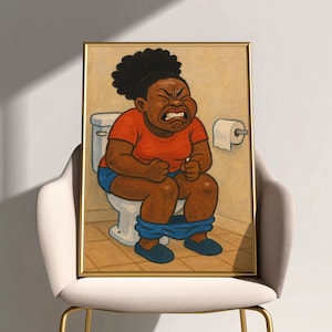 Toilet, Fun Black Girl On Toilet, Printable Download, Black Girl Wall Art Bathroom, Funny Bathroom Prints, Black Women Art, Bathroom Humor