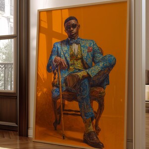 Arte murale afro-dandista, stampa di ritratti di moda di uomini neri, poster del re della melanina, arte moderna afroamericana, arredamento di lusso alla moda afrocentrica