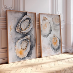 Coastal Oyster Aquarell Druck 2er Set Beachy House Decor DRUCKBARE Wand Kunst Serene Shell Artwork Beach House Poster Oyster Digital Prints