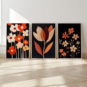 Abstract Floral Art Prints, Set of 3, Boho Home Decor (Digital Download)