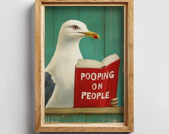 Funny Seagull Bathroom Print | Cheeky Toilet Humor Art (Digital Download)