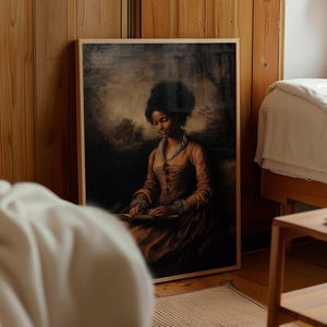 Vintage Portrait of a Young Black Woman Reading a Book Historical Art Print Classic Home Decor Vintage Oil Painting Printable Art, Black Art