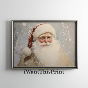 Vintage Santa Claus Painting, Christmas Printable Wall Art, Holiday Wall Decor, Winter Print, Neutral Santa Print, Santa Watercolor Portrait
