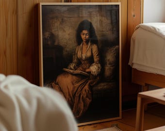 Vintage Ölgemälde, Antike schwarze Frau beim Lesen, Portrait (digitale Kunst)