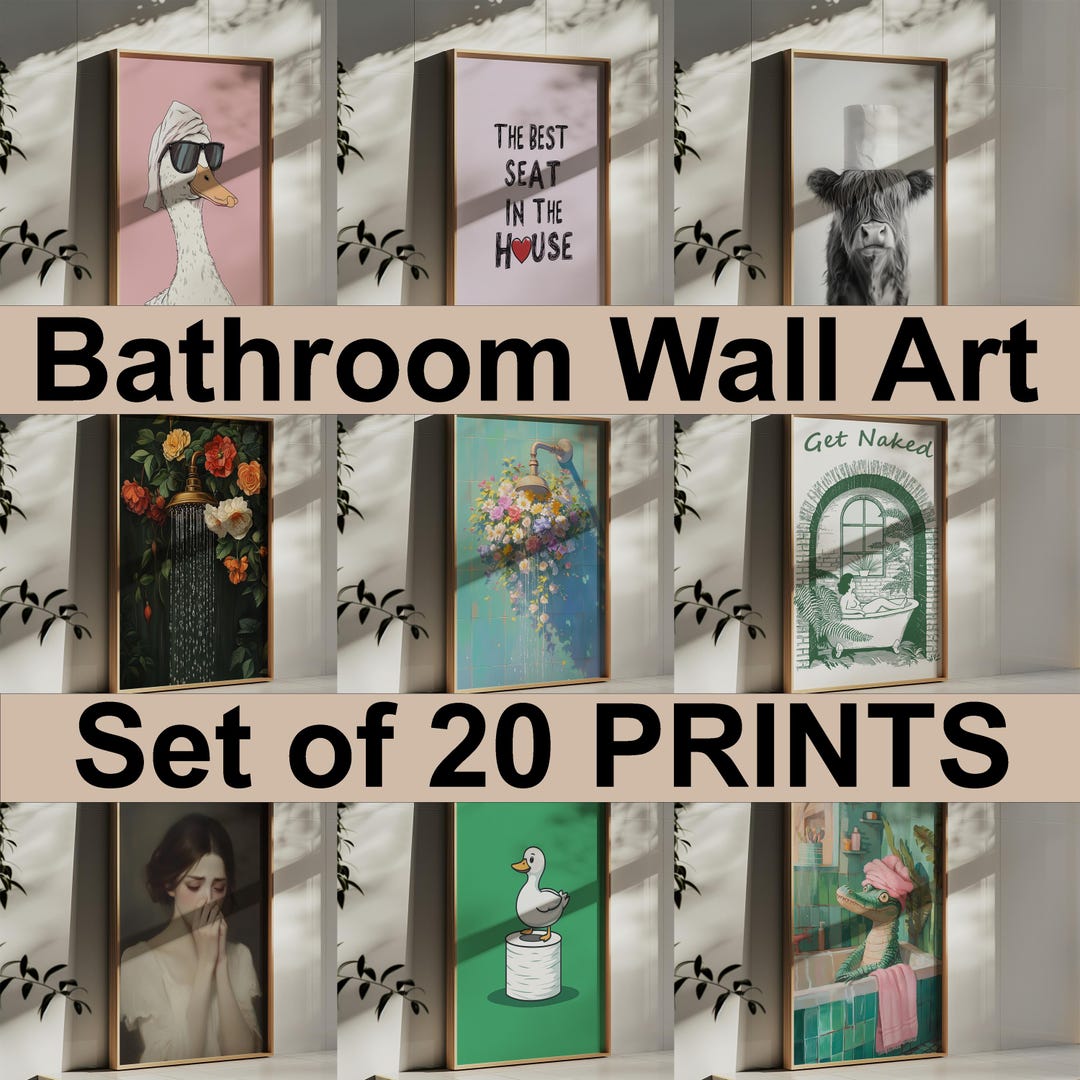Bathroom Wall Art Set of 20 Prints, Bathroom Decor, WC Shower Decor ...