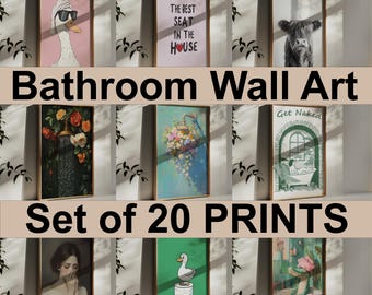 Badkamer muur kunst set van 20 prints, badkamer decor, wc douche decor, afdrukbare muur kunst, badkamer prints, badkamer galerij prints digitale kunst