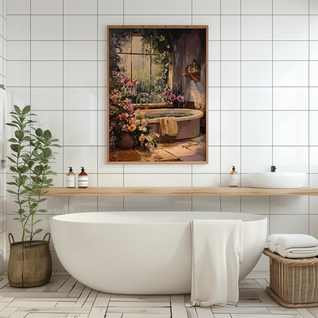 Rustic Floral Bathtub Printable Art Botanical Bathroom Wall Art Flower ...