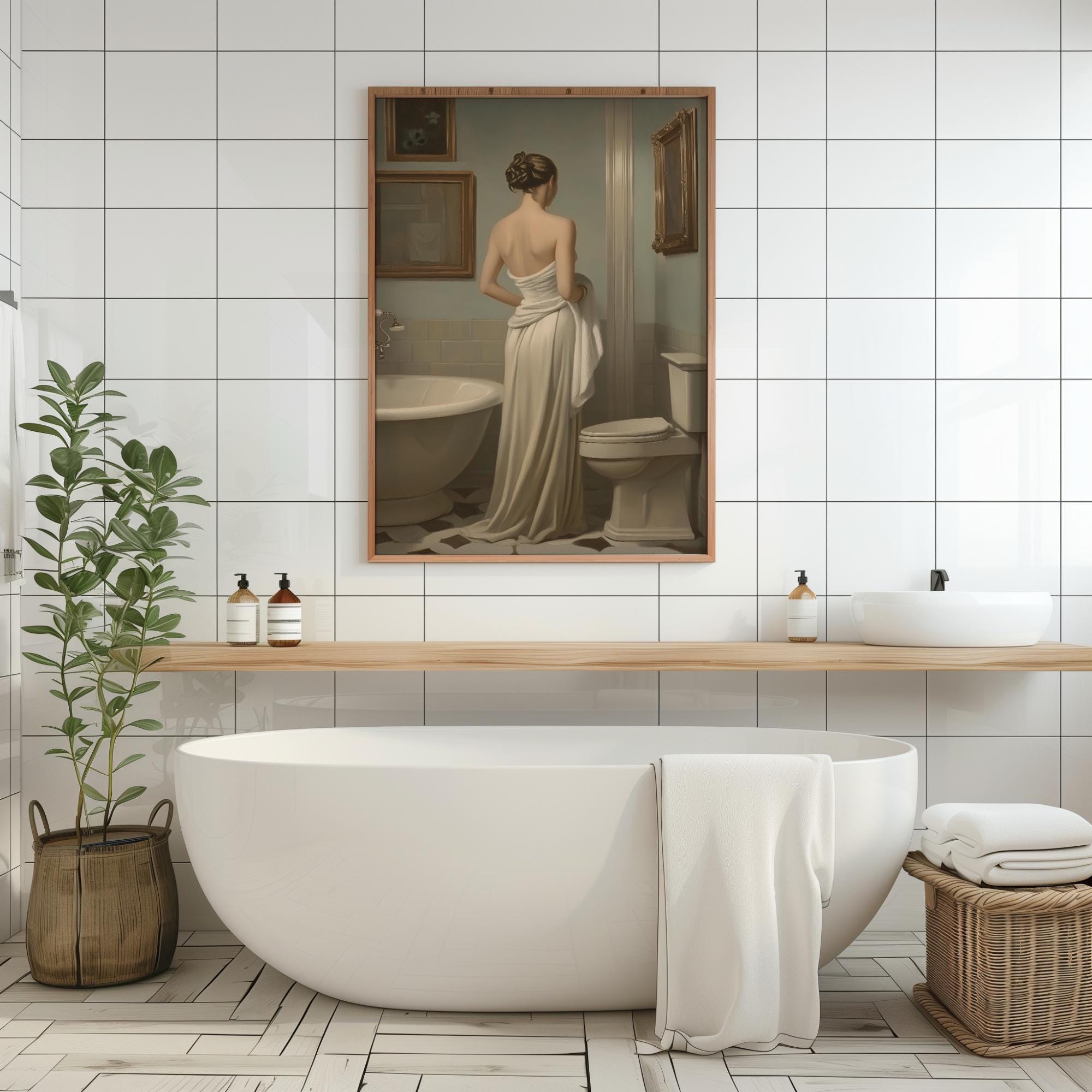 Antique Bathroom Wall Decor PRINTABLE Wall Art Painting of a Woman ...