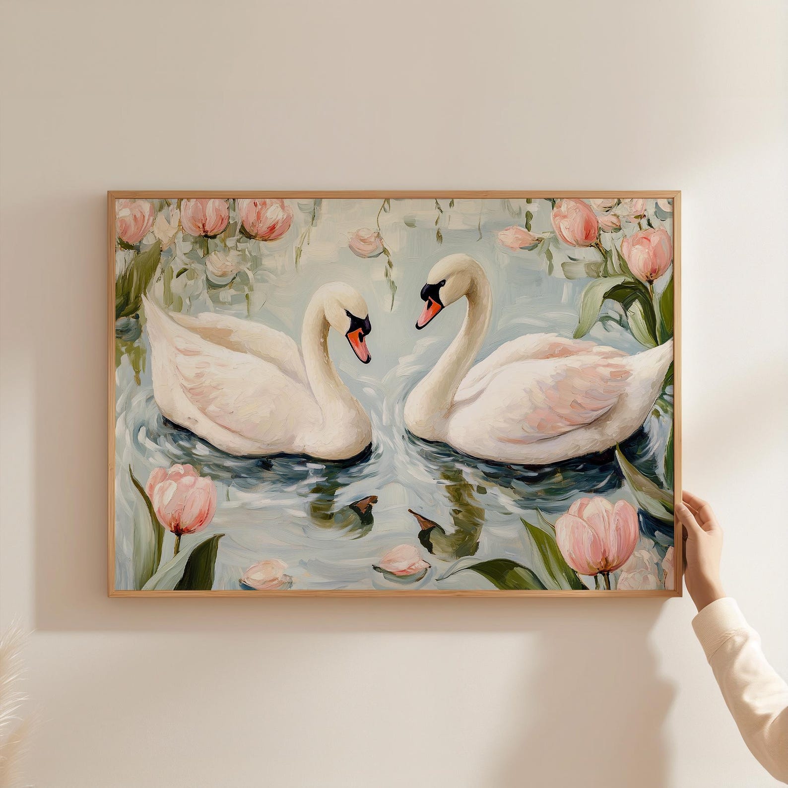 Swan Painting Print PRINTABLE Wall Art Soft Room Decor Pink and Green ...