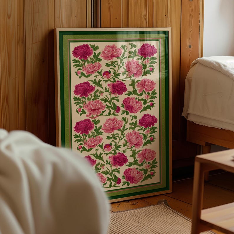peony floral print art, vintage flower print, botanical peony poster, pink red garden art, elegant cottagecore art, botanical wall decor, romantic flower print, peony flower artwork, lush floral wall print, nature art for wall, victorian flower poster, blooming botanical art, classic flower decor