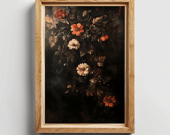 Vintage Fall Floral Art Print Dark Autumn Flower Painting PRINTABLE Wall Art Moody Botanical Fall Decor Vintage Flower Posters Digital Art