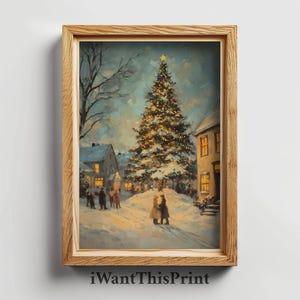 Winter Village Christmas Tree Print Nostalgic Holiday Charm Winter Wonderland Art Printable Wall Art Christmas Print Holiday Winter Decor