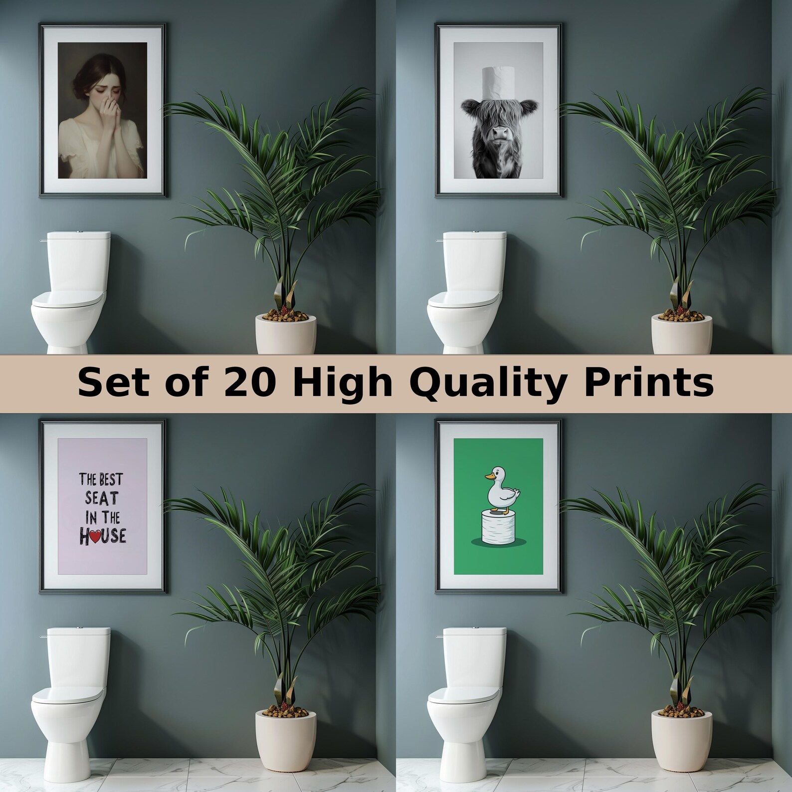 Bathroom Wall Art Set of 20 Prints, Bathroom Decor, WC Shower Decor