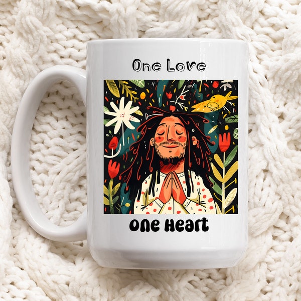 One Love Coffee Mug, Perfect Gift for Loved Ones, Music lover Gift, Novelty Gift, Reggae Mug, Musical Inspiration Cup, Marley Inspired Mug