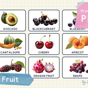 45 Fruits Cards for kids, Fruit cards, Fruit lashcards, Flashcard, Cards for kids preschool, Cards for study, Digital download cards