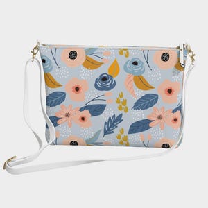 Sac à bandoulière fleuri - petit sac à main léger - sac à main en cuir grainé végétalien - cadeau floral pour elle - sac à bandoulière à imprimé botanique