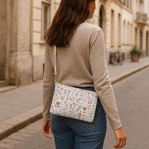 Sac à bandoulière bohème fleuri en cuir végétalien - petit sac à main à bandoulière, sac de tous les jours minimaliste chic, cadeau bohème pour elle