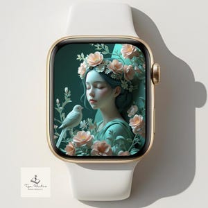 Quadrante Floral Lady Aurora 03 – Sfondo 3D con donna botanica per Apple Watch