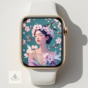 Quadrante Floral Lady Aurora 01 - Sfondo 3D con donna botanica per Apple Watch