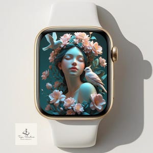 Quadrante Aurora Floral Lady 02 - Sfondo 3D con donna botanica per Apple Watch