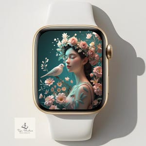 Quadrante Floral Lady Aurora 05 – Sfondo 3D con donna botanica per Apple Watch