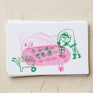 Kerstman op het cadeautjesveld | kerstkaart met enveloppe | risoprint